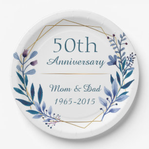 50th Wedding Anniversary Classic Floral Paper Plate