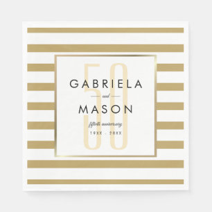50th Wedding Anniversary Classic Golden Stripe Napkin