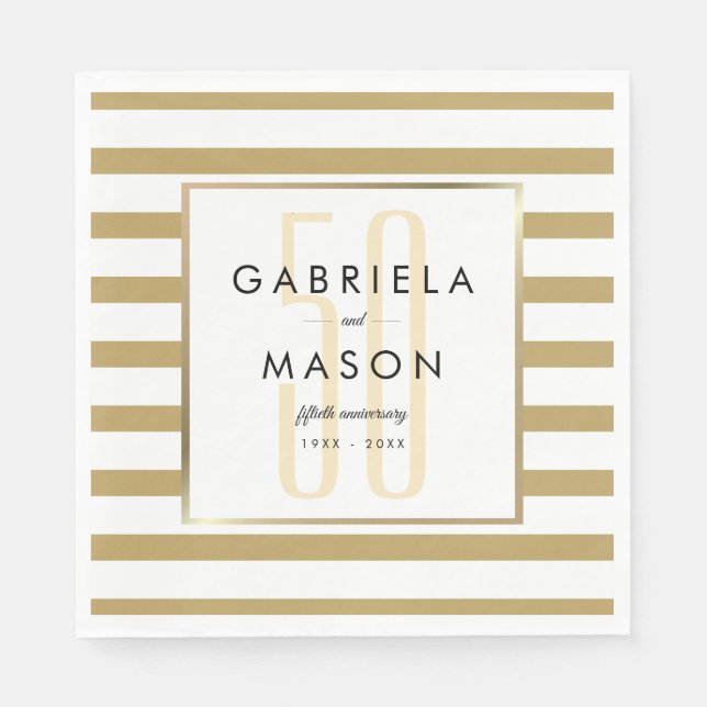 50th Wedding Anniversary Classic Golden Stripe  Napkin (Front)