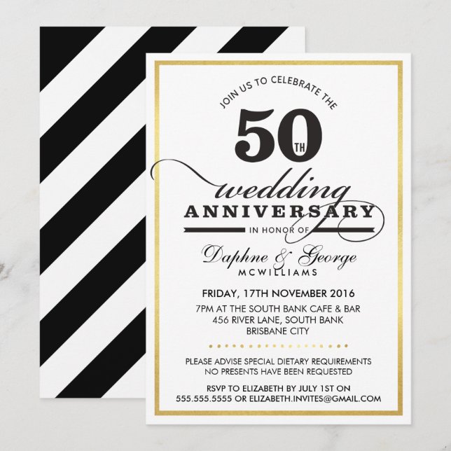 50TH WEDDING ANNIVERSARY classy stylish gold black Invitation (Front/Back)