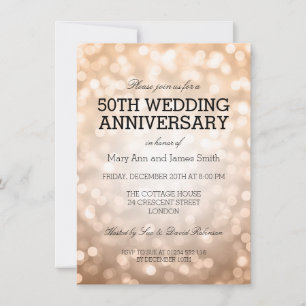 50th Wedding Anniversary Copper Glitter Lights Invitation