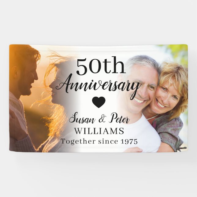 50th Wedding Anniversary Custom 2 Photo Collage Banner (Horizontal)