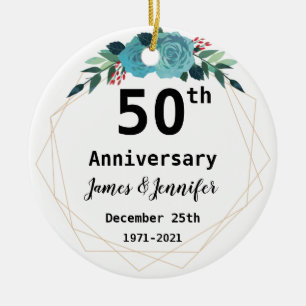 50th Wedding Anniversary Custom Names and Year Ceramic Tree Decoration