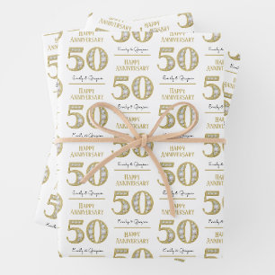 50th Wedding Anniversary Custom Names Gold Wrapping Paper Sheet