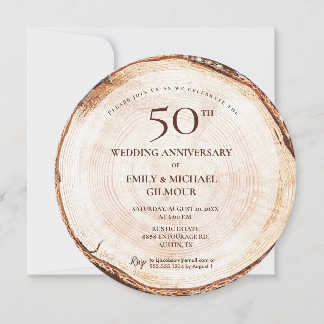 50th Wedding Anniversary Custom Photo Rustic Wood Invitation (Front)