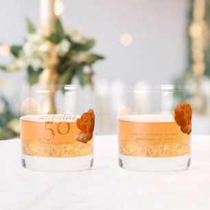50th wedding anniversary customise peach rose gift whiskey glass