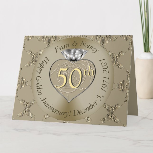 50th Wedding Anniversary Diamond Heart Butterfly   Card (Front)