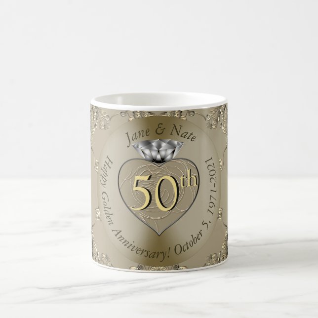 50th Wedding Anniversary Diamond Heart Butterfly  Coffee Mug (Center)