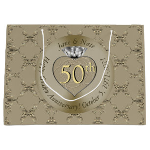 50th Wedding Anniversary Diamond Heart Butterfly   Large Gift Bag