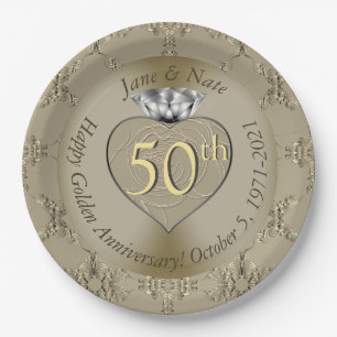 50th Wedding Anniversary Diamond Heart Butterfly Paper Plate