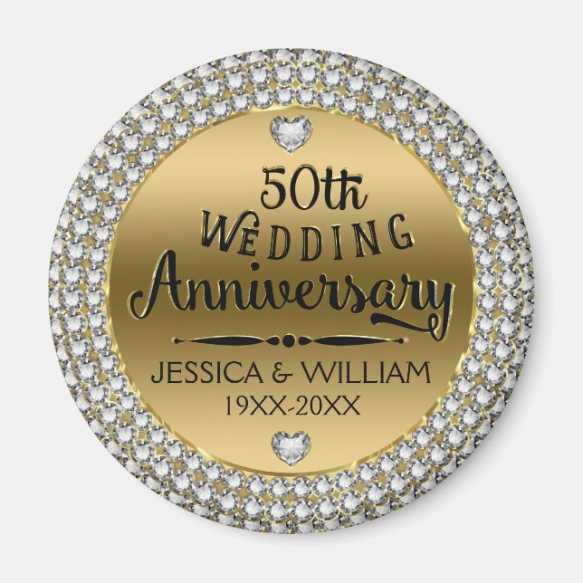 50th Wedding Anniversary Diamonds And Gold Magnet (Front)