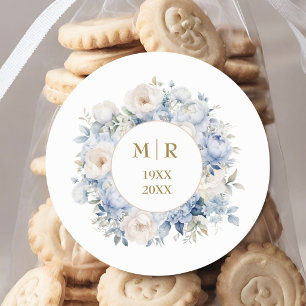 50th Wedding Anniversary Dusty Blue Gold Classic Round Sticker