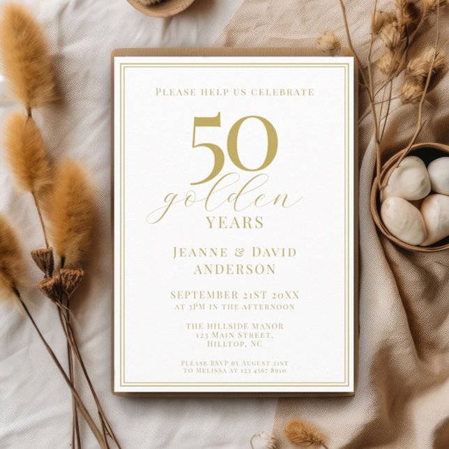 50th Wedding Anniversary Elegant 50 Golden Years Invitation (Creator Uploaded)