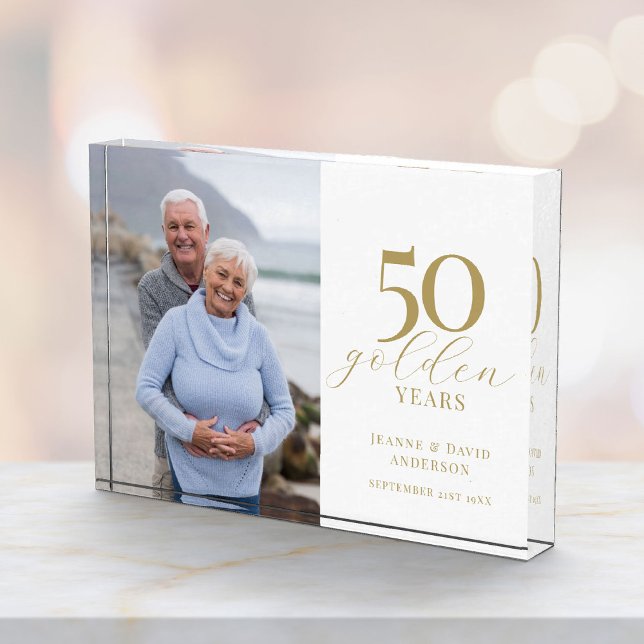 50th Wedding Anniversary Elegant 50 Golden Years Photo Block (Creator Uploaded)