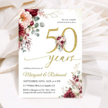 50th Wedding Anniversary Elegant Burgundy & Blush