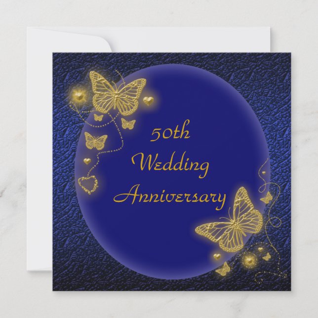 50th wedding anniversary elegant butterfly gold invitation (Front)
