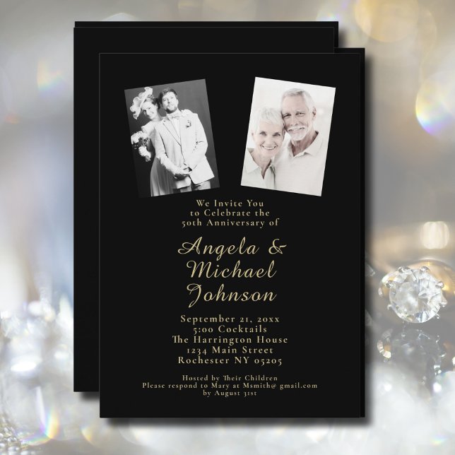 50th Wedding Anniversary Elegant Chic Black Gold  Invitation (Creator Uploaded)