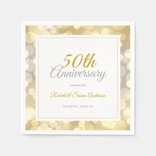 50th Wedding Anniversary Elegant Gold Bokeh Napkin (Front)