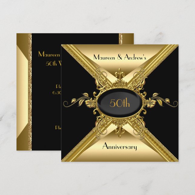 50th Wedding Anniversary Elegant Gold Golden Invitation (Front/Back)