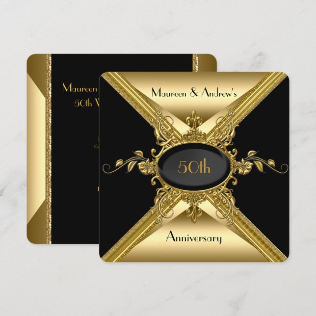 50th Wedding Anniversary Elegant Gold Golden Invitation (Front/Back)