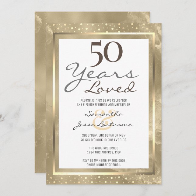 50th Wedding Anniversary Elegant Gold Invitation (Front/Back)