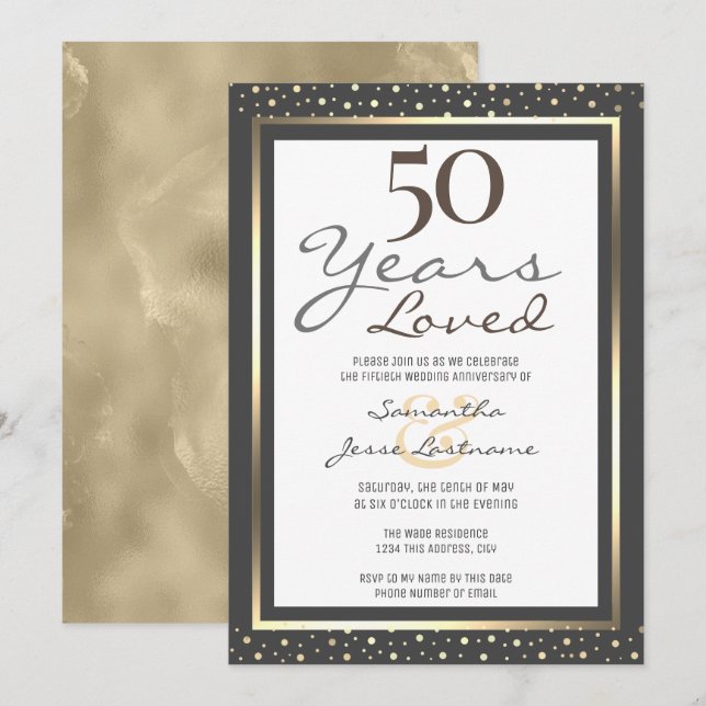 50th Wedding Anniversary Elegant Gold Invitation (Front/Back)