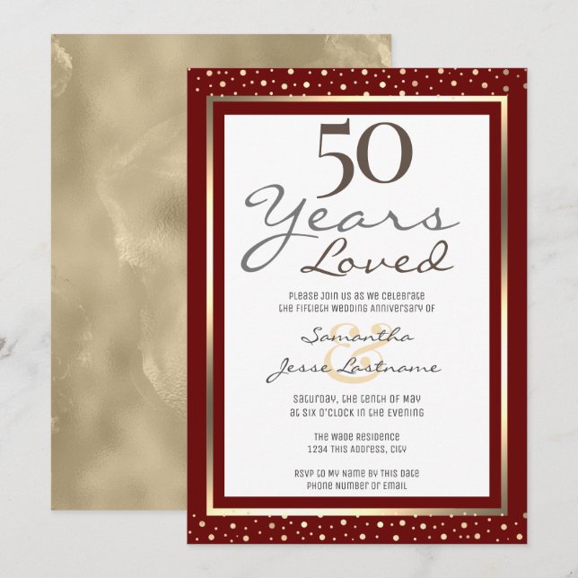 50th Wedding Anniversary Elegant Gold Invitation (Front/Back)