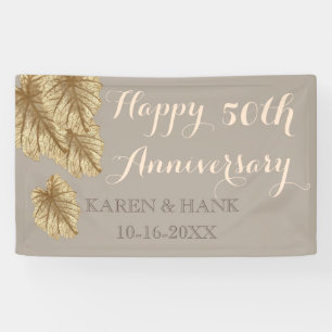 50th Wedding Anniversary Elegant Gold Leaf Beige Banner