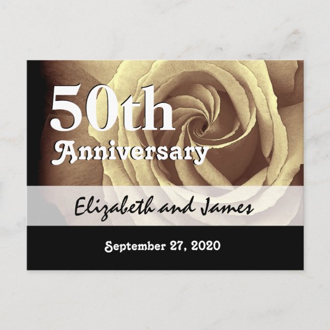 50th Wedding Anniversary Elegant Gold Rose A016 Announcement Postcard (Front)