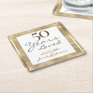 50th Wedding Anniversary Elegant Gold  Square Paper Coaster