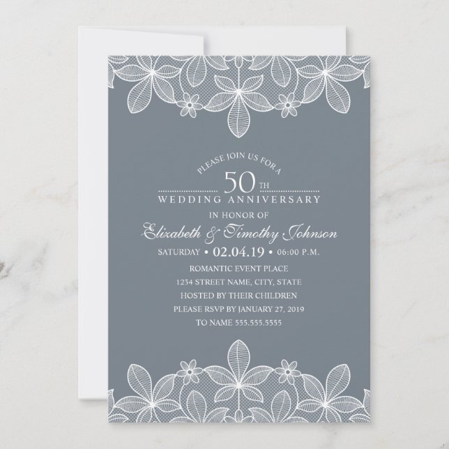 50th Wedding Anniversary Elegant Luxury Lace Invitation (Front)