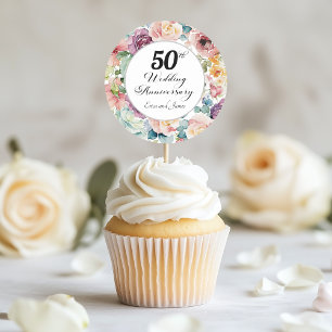 50th Wedding Anniversary Elegant Script Floral Classic Round Sticker