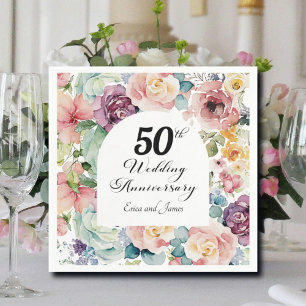 50th Wedding Anniversary Elegant Script Floral Napkin