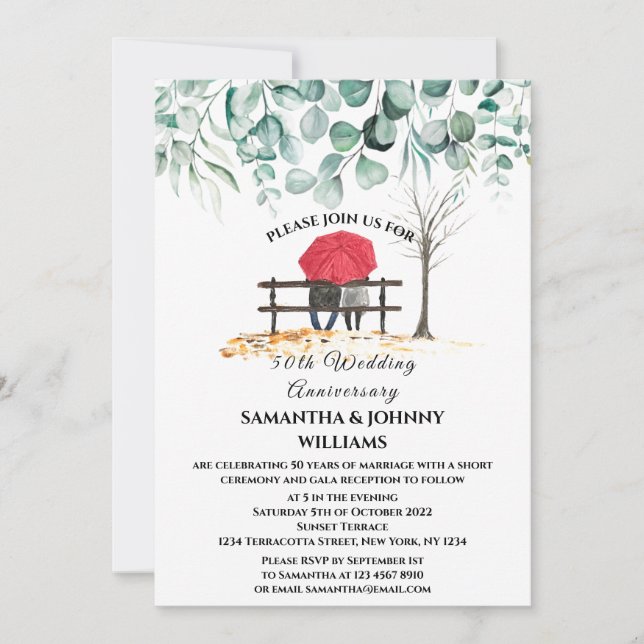 50th Wedding Anniversary Eucalyptus Botanical Invitation (Front)