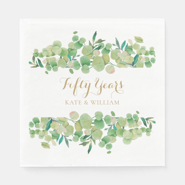 50th Wedding Anniversary Eucalyptus Greenery  Napkin (Front)