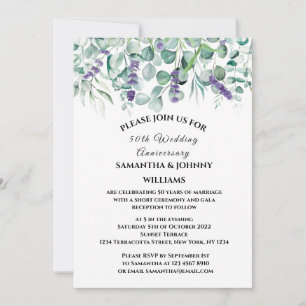 50th Wedding Anniversary Eucalyptus Lavender Invitation