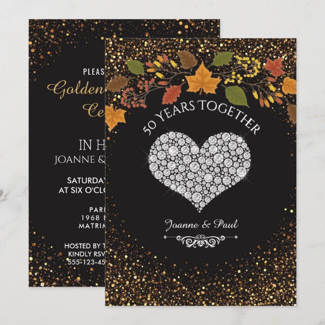 50th Wedding Anniversary Fall Celebration Heart Invitation (Front/Back)
