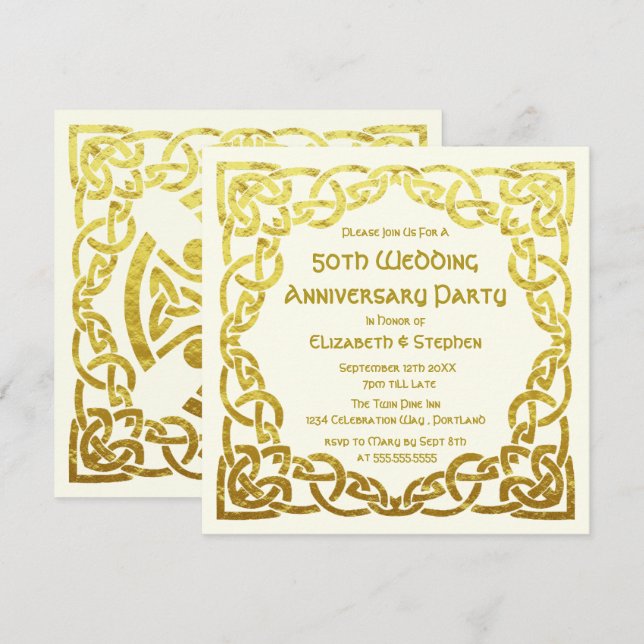 50th Wedding Anniversary Faux Gold Celtic Knot Inv Invitation (Front/Back)