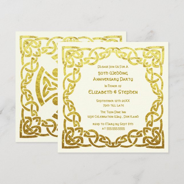 50th Wedding Anniversary Faux Gold Celtic Knot Invitation (Front/Back)