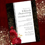 50th Wedding Anniversary Floral Budget  Invitation<br><div class="desc">Gothic Red Floral,  red and black splatter,  gold floral 50th Wedding anniversary Invitations. Faux gold Floral Leaves. Script font highlights with easy to read serif name font. Easy to adjust for your own wedding needs.</div>