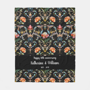 50th wedding anniversary floral damask  fleece blanket