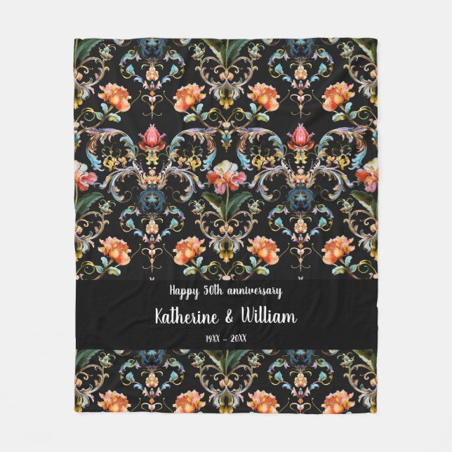 50th wedding anniversary floral damask  fleece blanket (Front)