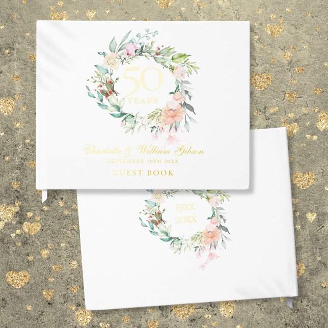 50th Wedding Anniversary Floral Garland Guest Book (50th Wedding Anniversary Floral Garland Foil Guest Book)