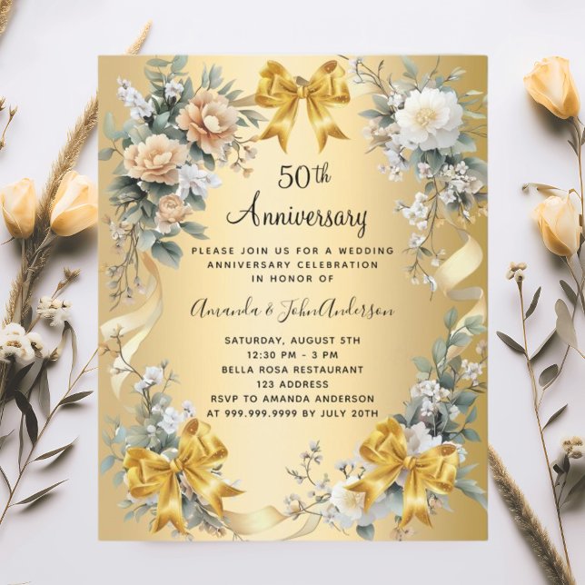 50th wedding anniversary floral gold invitation (Creator Uploaded)