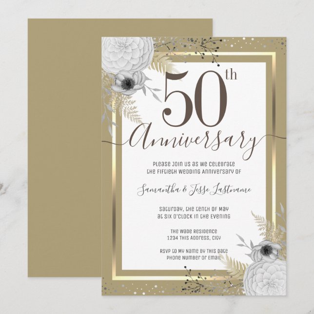 50th Wedding Anniversary Floral  Invitation (Front/Back)