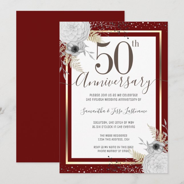 50th Wedding Anniversary Floral  Invitation (Front/Back)