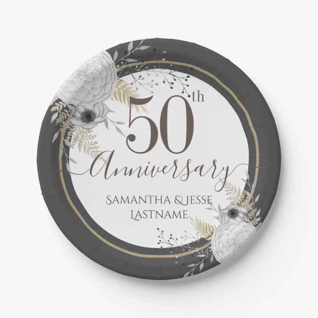 50th Wedding Anniversary Floral Paper Plate (Front)