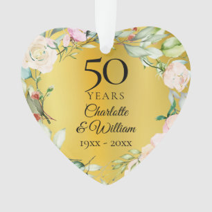 50th Wedding Anniversary Floral Photo Gold Ornamen Ornament