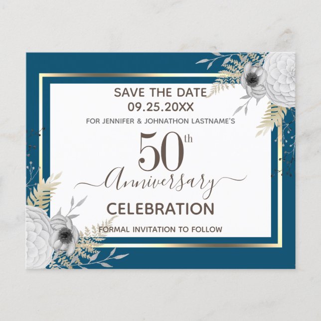50th Wedding Anniversary Floral Save the Date (Front)