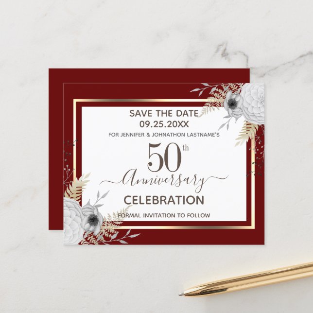 50th Wedding Anniversary Floral Save the Date (Front/Back In Situ)